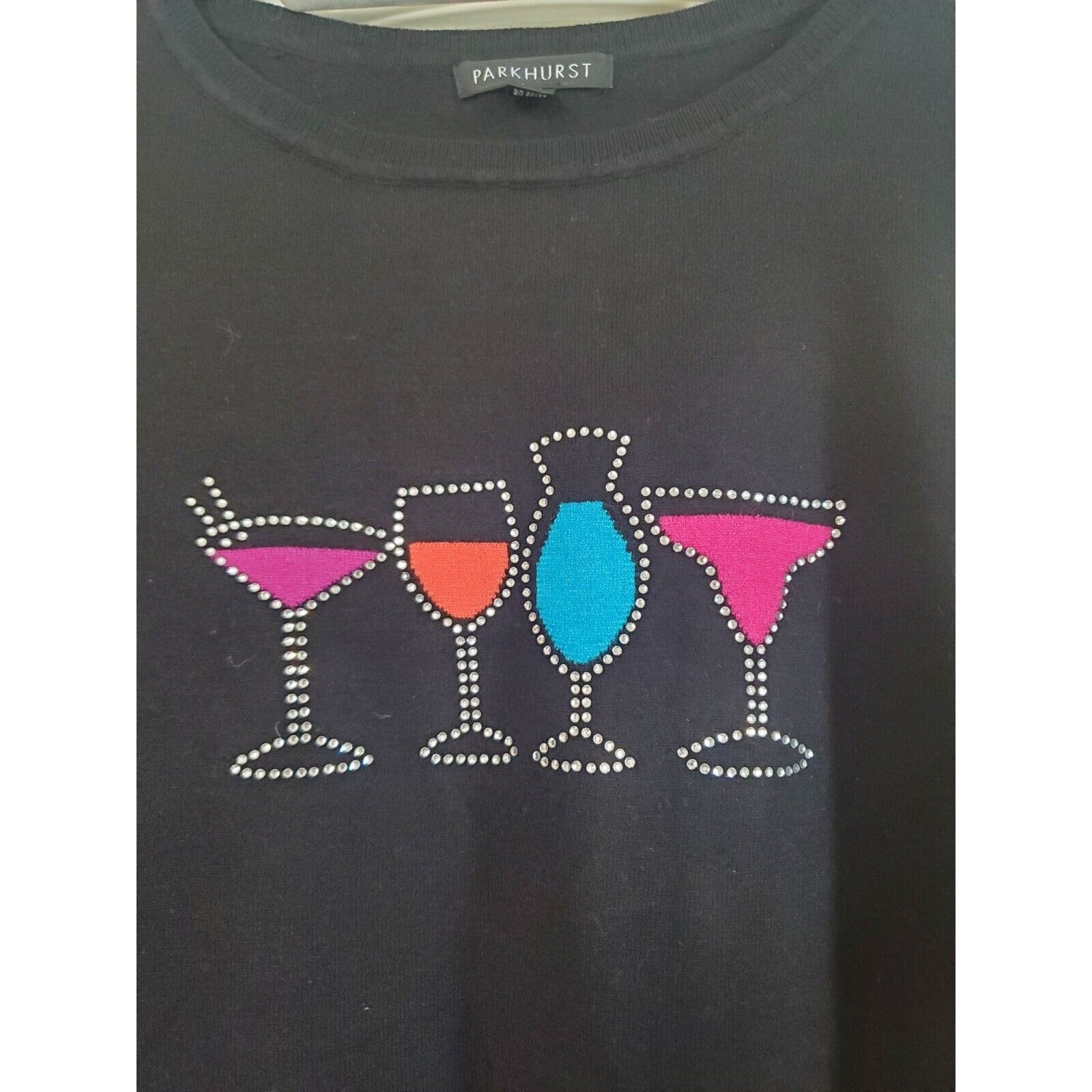 Parkhurst Cocktails Rhinestone Black Long Sleeve Soft Party Sweater Women's XL
