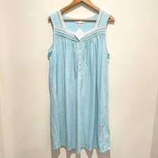 Eileen West Nightgown Womens Large Blue Floral Sleeveless Cotton Button