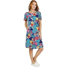 La Cera 100% Cotton Knit Dress Women’s Midi Casual Floral Boho Teal Size M