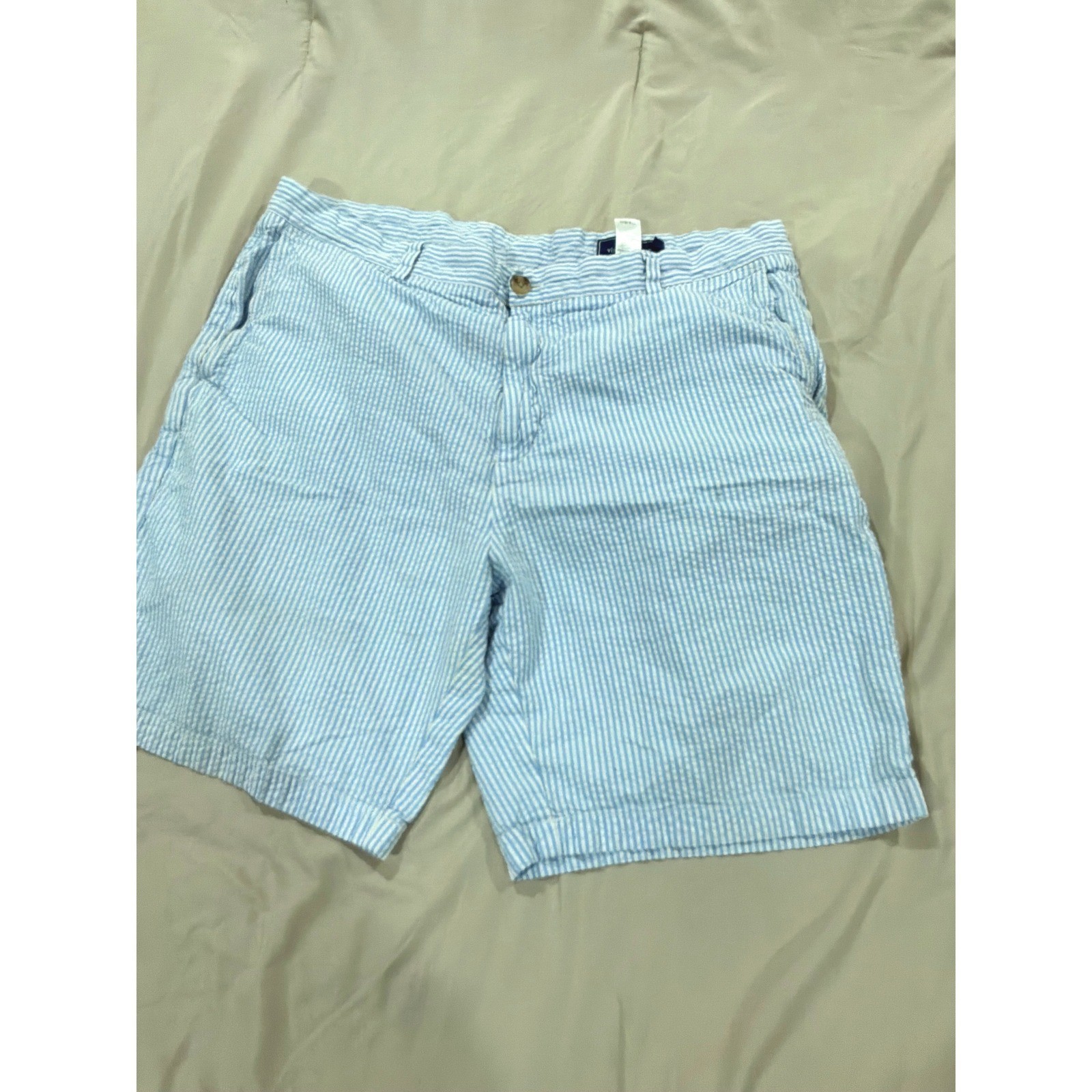 Vineyard Vines Mens Blue White Seersucker Striped Shorts Size 36 Casual Summer