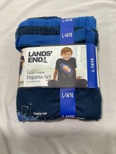 Lands End Boys Blue Color 3 Piece Pajama Set Size L