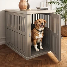 Plastic Dog Crate for Small and Medium Dogs, Indoor Kennel with Door Latch