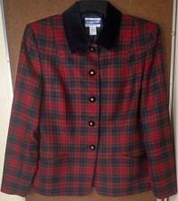 VTG Pendleton Plaid 100 Virgin Wool Blazer Jacket Red Navy Green Size 10 Women