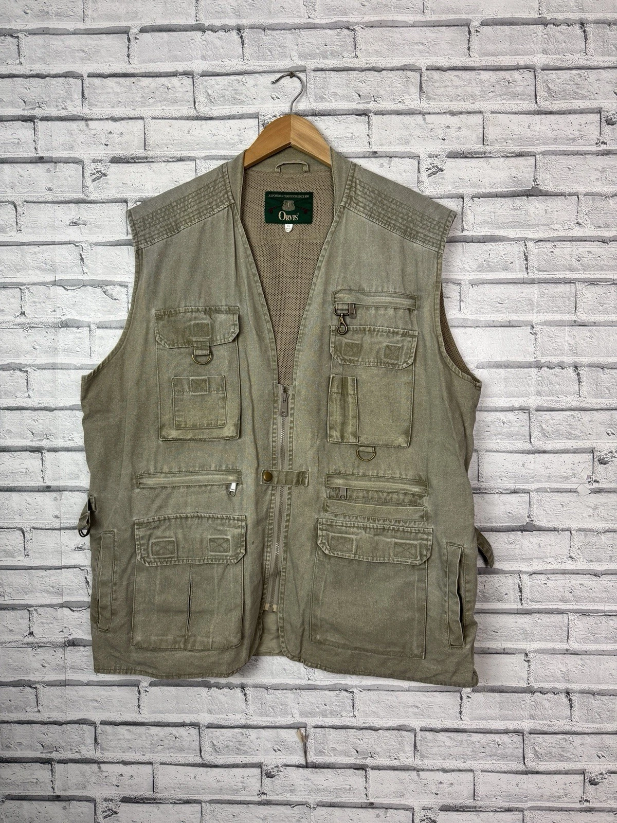 Vintage ORVIS Jacket Mens XL Vest Safari Hunting Fishing Canvas Sportsman Khaki
