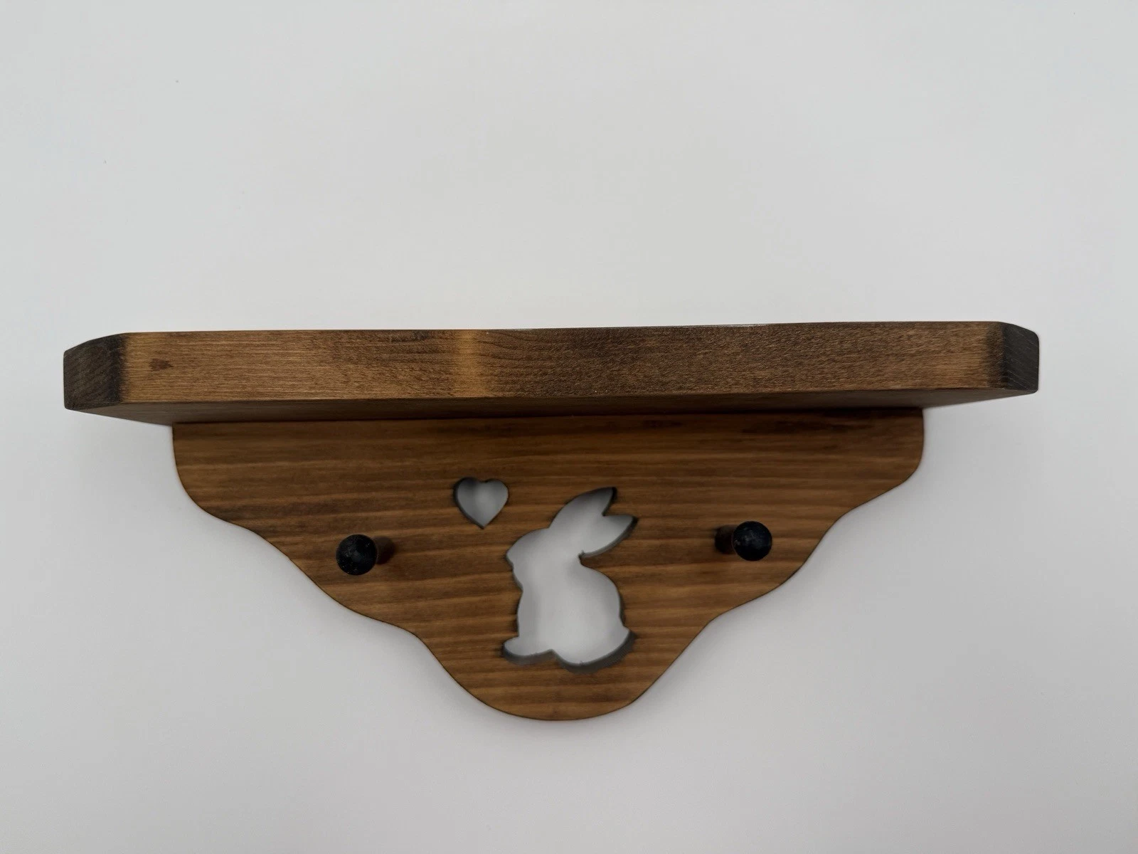Vintage Wood Wall Shelf Heart Bunny Rabbit 11” With Pegs