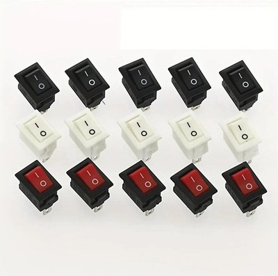 15pcs Mini Rocker Switch SPST On/Off 2 Pin AC 250V Red Black