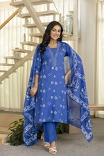Beautiful Cotton Fabric Printed Kurti Paired With Pant And Dupatta Set