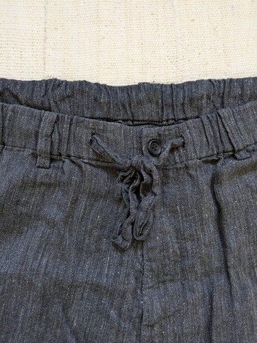 Issey Miyake Men Linen Blend Pants XL 5 Gray Black Wide Leg Drawstring Stretch - Picture 4 of 14