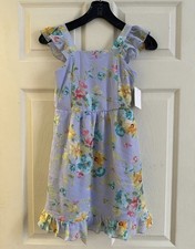 Pinky Los Angeles Girl  s Lined Lavender Flowered Dress with Ruffles NWT