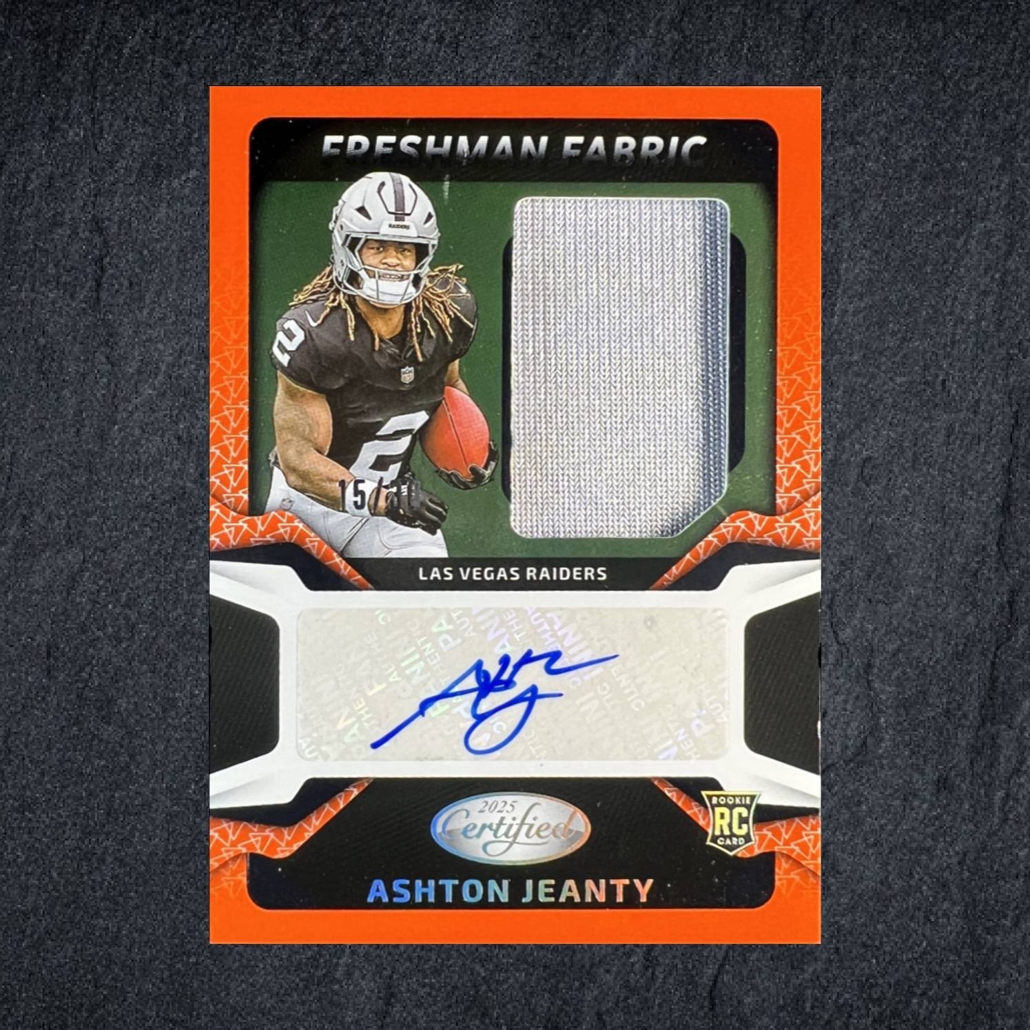 Ashton Jeanty 2025 Certified Freshman Fabric Sig Orange Etch /30 MEM RC Auto