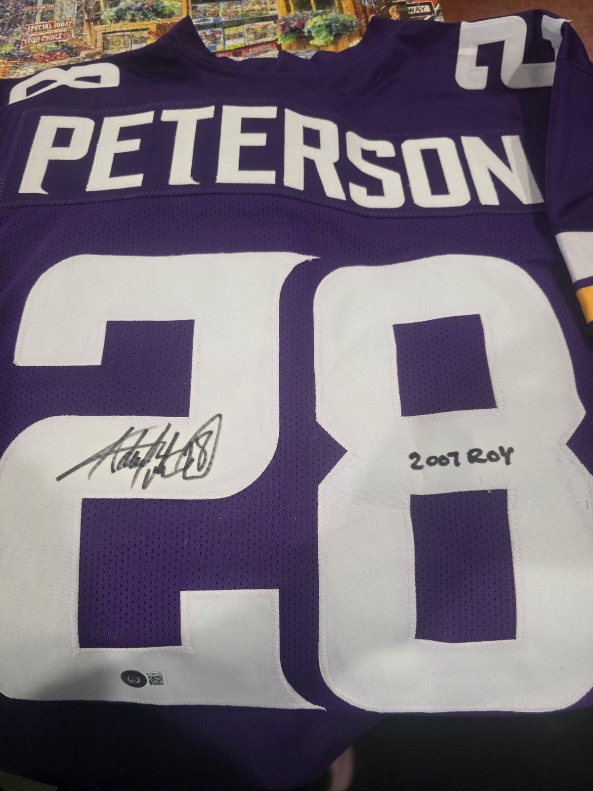 Adrian Peterson Autographed Signed CUSTOM VIKINGS JERSEY 2007 ROY INSCRIPTION BECKETT 