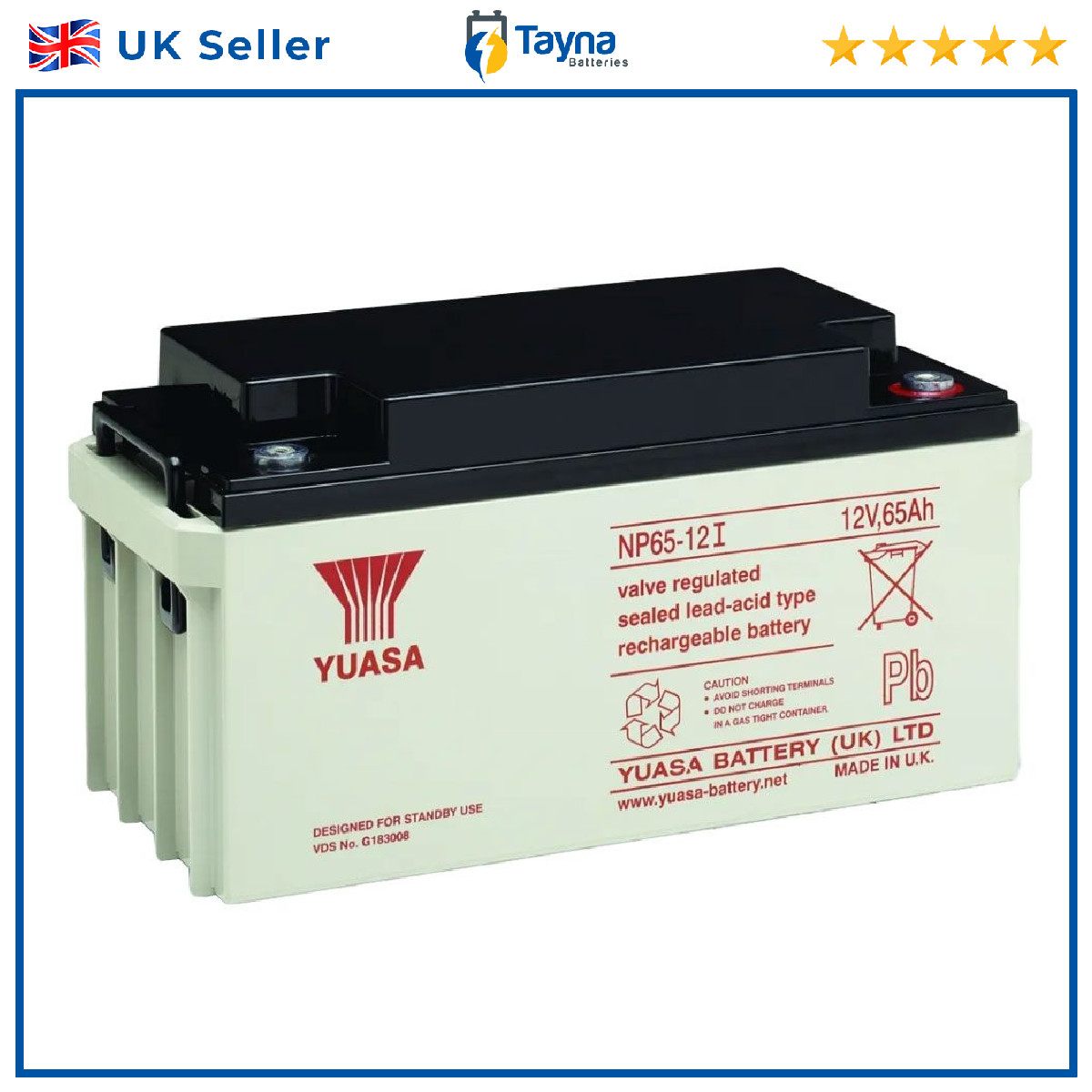 Yuasa NP65-12 Valve Regulated Lead Acid (VRLA) Battery 12V 65Ah