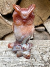 HAND CARVED RED AGATE OWL 9cm PAPERWEIGHT SMALL ORNAMENT NATURAL CARVED STONE