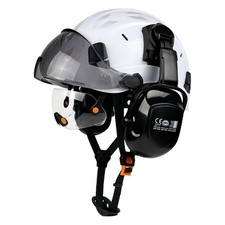 Construction Safety Helmet with Visor Built In Goggle Earmuffs Hard Head Hat Cap