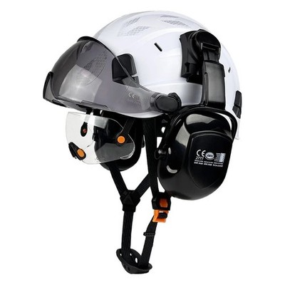 Bau Schutzhelm mit Visier integrierte Brille Ohrenschützer Schutzhelm Mütze Kappe