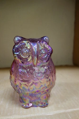 Fenton Iridescent Pink Amethyst Carnival Glass Owl