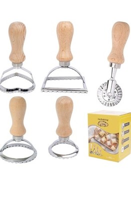AIRBAKING - 5-teiliges Nudelmaschinen-Set, Ravioli-Stempelknödel, mit Holzgriff