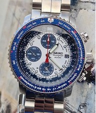 seiko flightmaster sna413 used mens watch white and blue chronograph