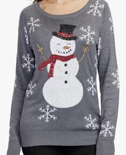 NWT Tipsy Elves Ugly Christmas Sweater Sequin Snow Day Snowman Snowflake Gray 1X