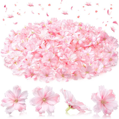 WILLBOND 100 Pcs Artificial Flower Heads for Crafts Cherry Blossom Fake Pink 