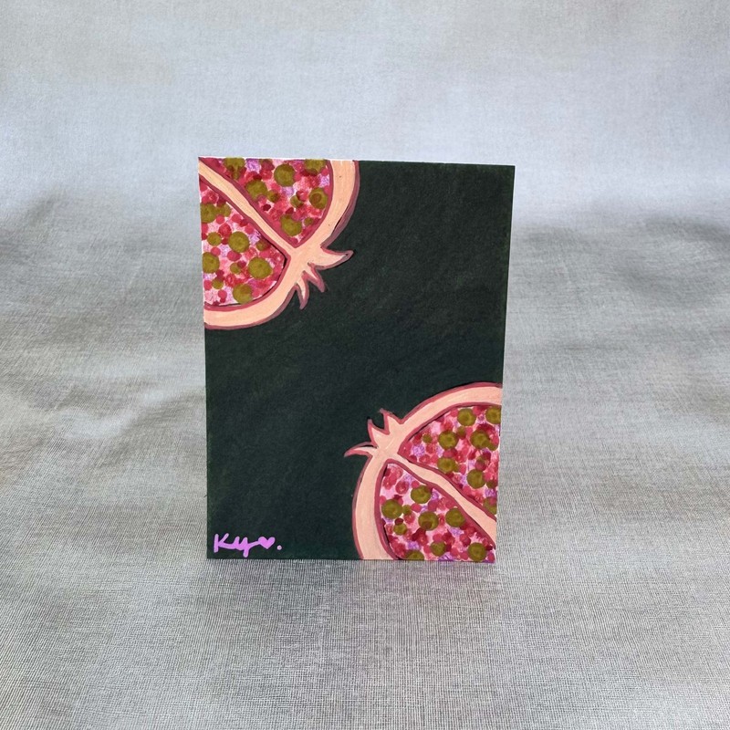 ACEO Original "Tropical Fruits" Series 1 Abstract Pomegranate on Green 6 of 8