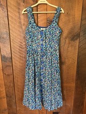 Aryeh M Blue Teal Floral Midi Dress Amalfi Coast Boho Resort Sleeveless Sundress