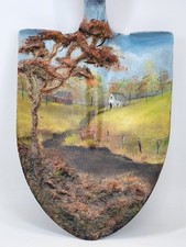 Hand Painted Shovel Head Spade Folk Art Farm Scene Country Farmhouse OOAK