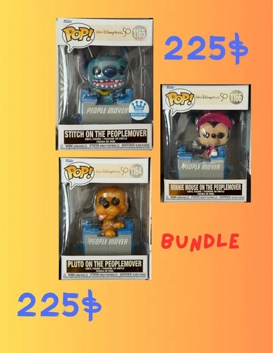 Disney Parks Exclusive Funko Pop Set – Stitch, Pluto & Minnie PeopleMover