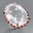 Jewellery 50 ct Natural Rose Quartz Ring 925 Sterling Silver Size 7.5 /R432357