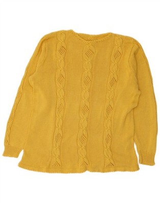 Vintage Damen Pullover Pulli mit U-Boot-Ausschnitt UK 16 Large gelb AB02