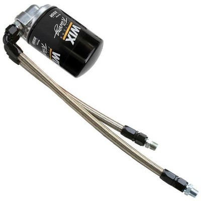 Vw Bug Full Flow Oil Filter Kit All Black AN Fittings-Stainless Hose, WIX Filter