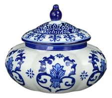 Festcool Blue and White Ceramic Porcelain Pumpkin Shape Ginger Jar Vase, Suga...