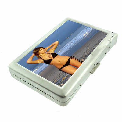 Beach Pin Up Girls D11 Cigarette Case with Built in Lighter Metal Wallet 