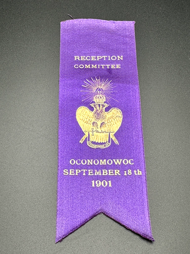 1901 OCONOMOWOC WI SCOTTISH RITE 33 DEGREE RECEPTION COMMITTEE RIBBON - L691 - 第 1/5 張圖片
