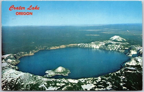 1968 Crater Lake Oregon Great Size of Mt. Mazuma Aerial View Posted Postcard