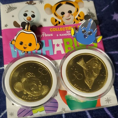 *Finding Nemo & Dory Pins & 50th Coin Set* Disney Parks Collectable Wishables 