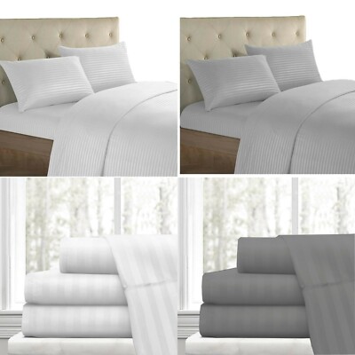 100 % ÄGYPTISCHE BAUMWOLLE 400TC 600TC 40 CM TIEF WEISSE STREIFEN SPANNBETTLAKEN DOUBLE KING