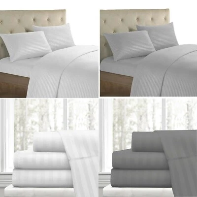 100% EGYPTIAN COTTON 400TC 600TC 40CM DEEP WHITE STRIPE FITTED SHEET DOUBLE KING
