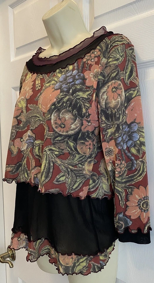 Deca Paris Vintage 90’s Tropical Retro Fruit Floral Art To Wear Layered Top 4 - Image 2 of 4