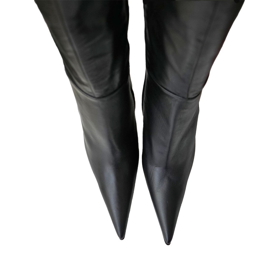 Stivali Cuissardes In Pelle Con Plateau In Nero - Rick Owens - Foto 9