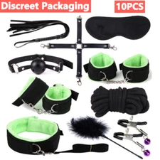 10PCS BDSM Bondage SM Kit Bed Game Restraint Set Love soft Handcuffs Multicolor