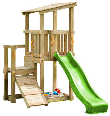 Spielturm CASCADE Rutsche Kletterrampe Spielhaus Holz Kletterturm Stelzenhaus