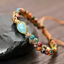 Natural Amazonite Charms Healing Reiki Chakra Boho Women Hands Braided Bracelet