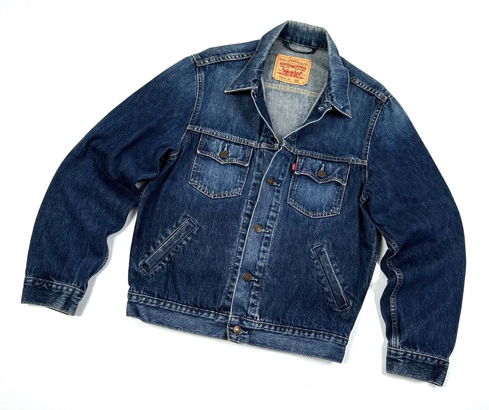Vintage Men's LEVI'S Trucker Logo Blue Denim Cotton Casual Jeans Jacket Size S