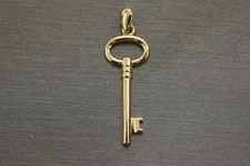 14K Solid Yellow Gold 1.2" Polished Key Charm Pendant.