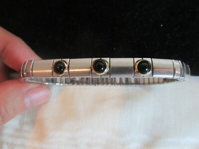 Manual Zed 18k Gold   Cabochon Onyx Stainless Steel  Flexi-link Bracelet 