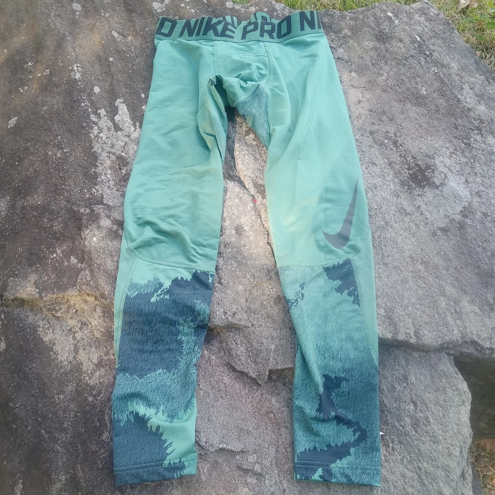 NIKE Pro Hyperwarm Mens M Medium Green camo Compression Base Layer tights Pants