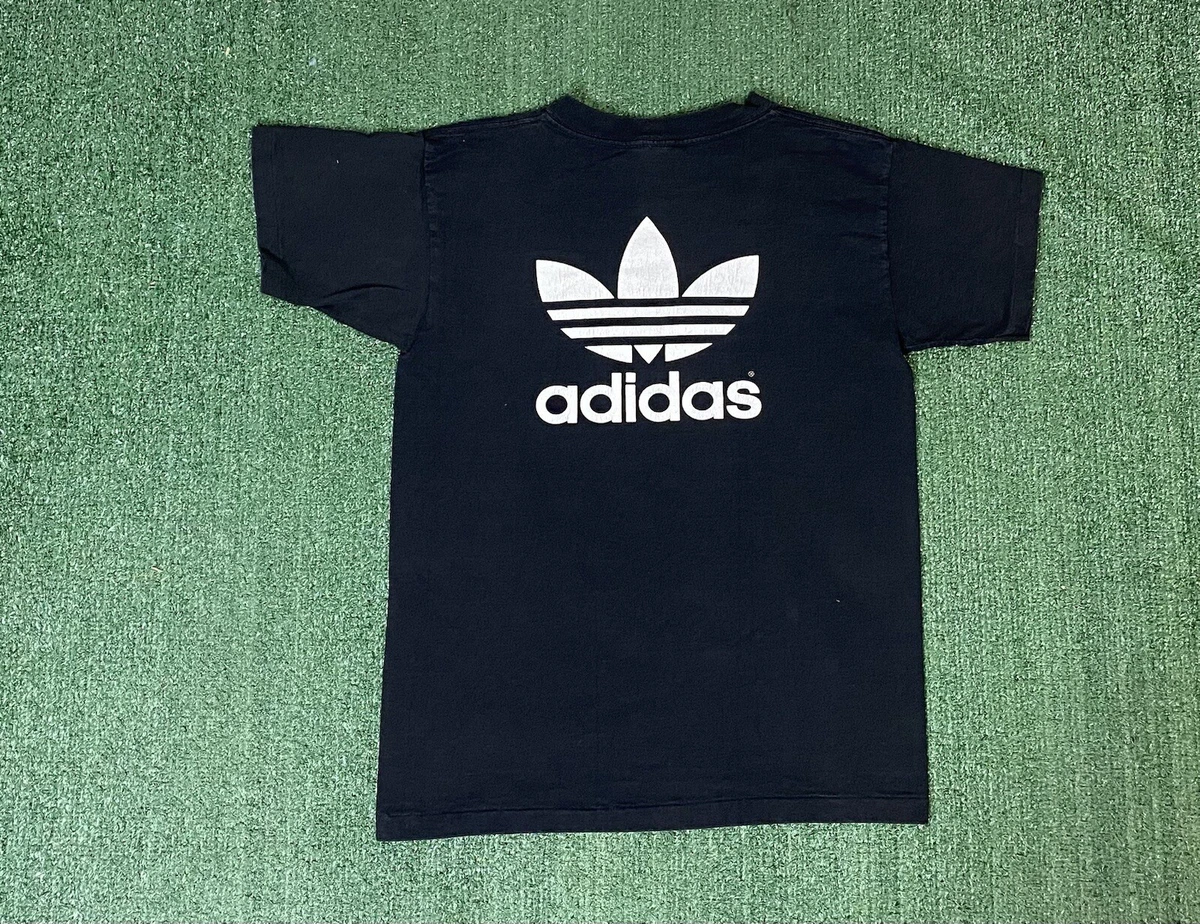 Vintage Adidas T Shirt Trefoil Logo Black Double Side Tee Shirt
