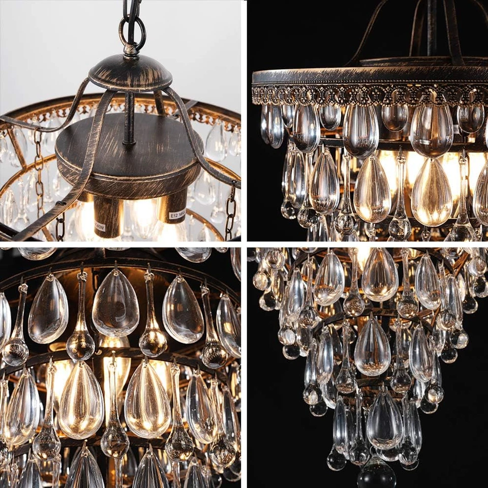 14 Inch Crystal Chandelier,Farmhouse Bronze Bathroom Chandeliers,4-Light Foyer L - Image 4 of 4
