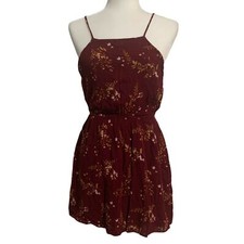 Forever 21 Womens Fit & Flare Dress Mini Medium Maroon Floral Sleeveless Summer